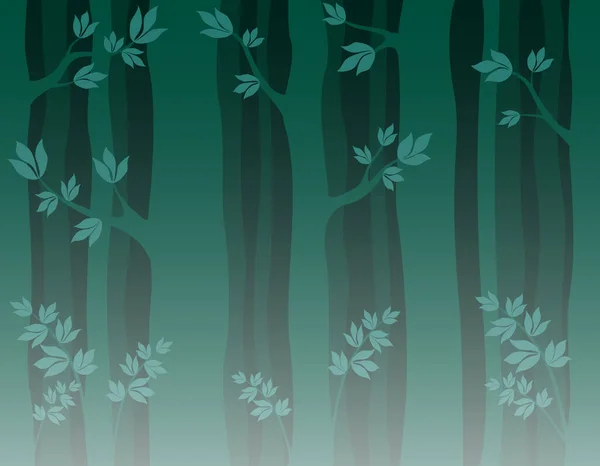 Dalları ve yaprakları olan ağaç gövdeleri. Kusursuz desenli karanlık orman. Duvar kağıdı. vektör illüstrasyonu 