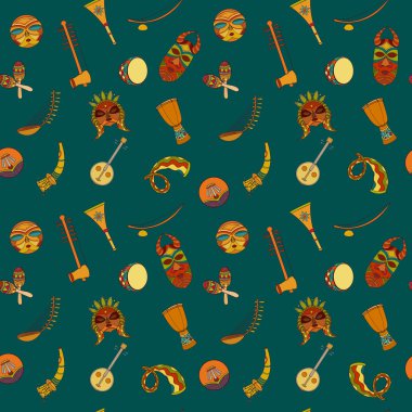 Hand-drawn seamless african music pattern. clipart