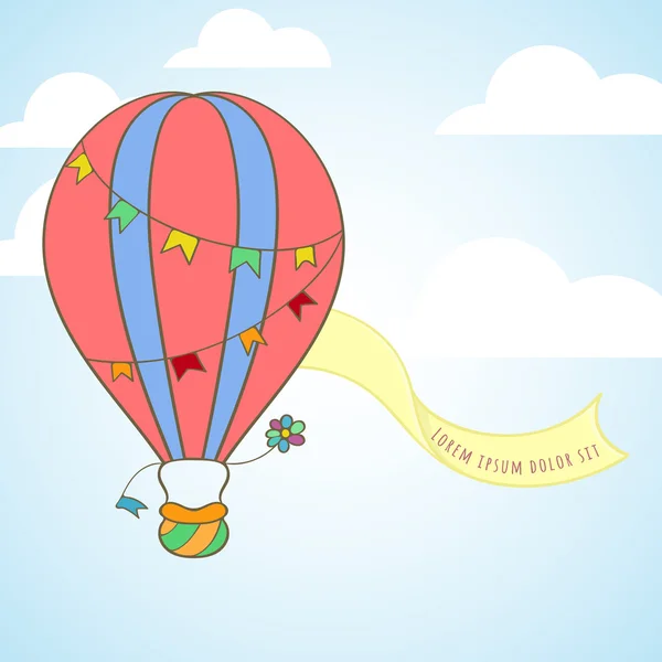 Αερόστατο ζεστού αέρα στην κάρτα πρόσκληση ουρανό — Διανυσματικό Αρχείο