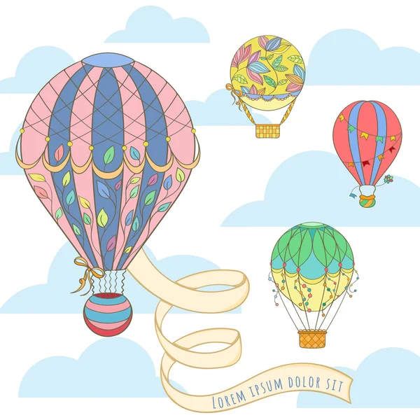 Palloncino d'aria calda nel cielo invito card — Vettoriale Stock