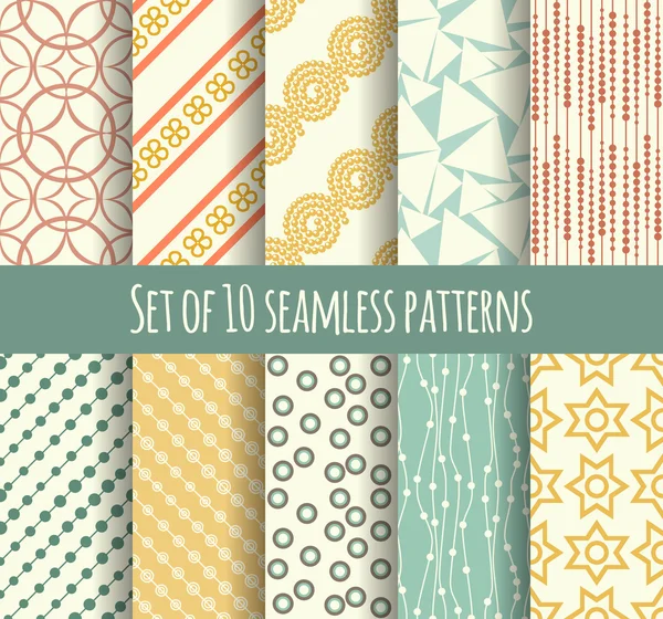 Set of 10 retro seamless pattern — Stock Vector