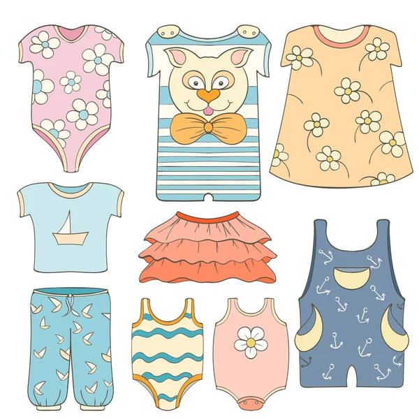 Hand-drawn elements of children clothes — Stock Vector