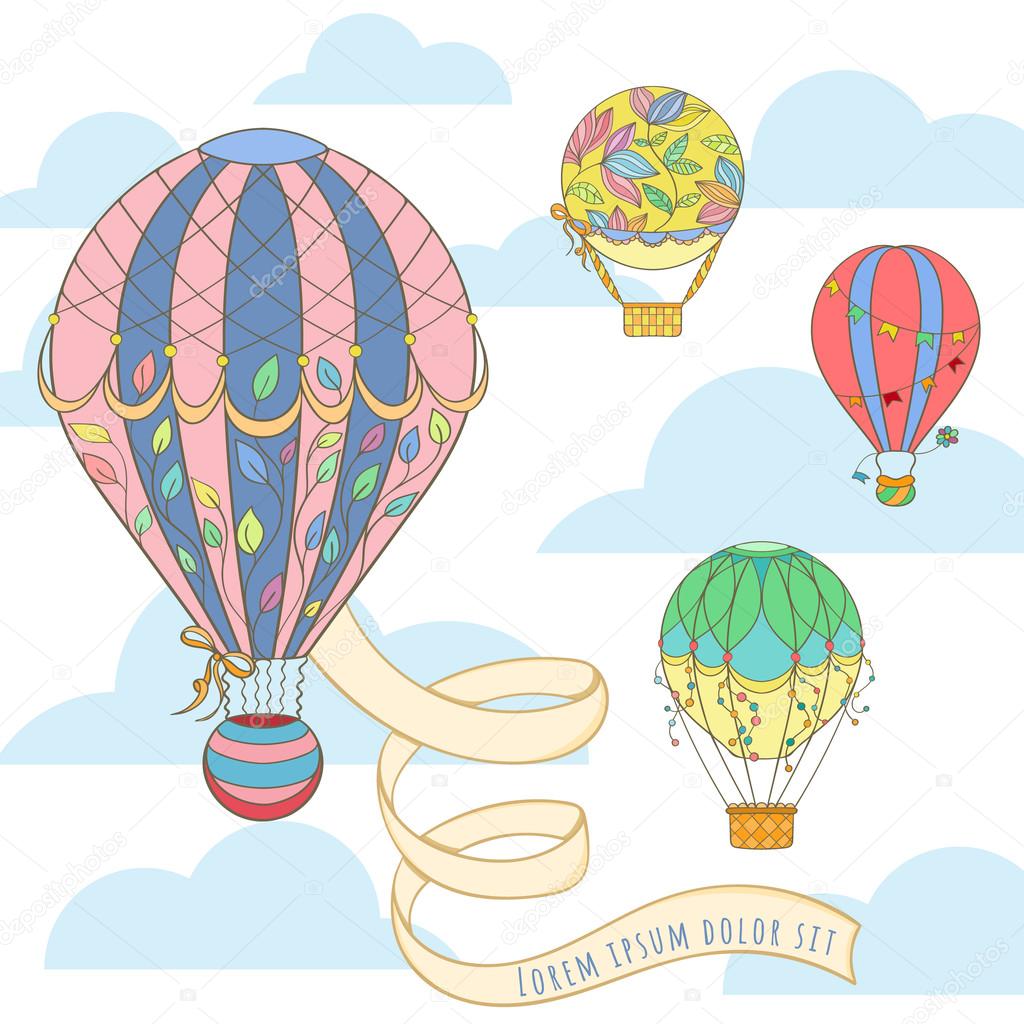 Hot air balloon in the sky invitation card