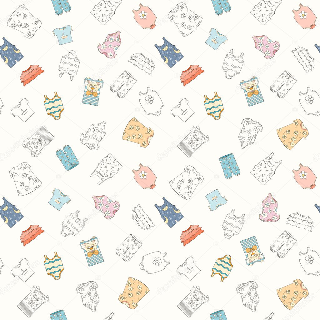Hand-drawn seamless pattern of children cothes