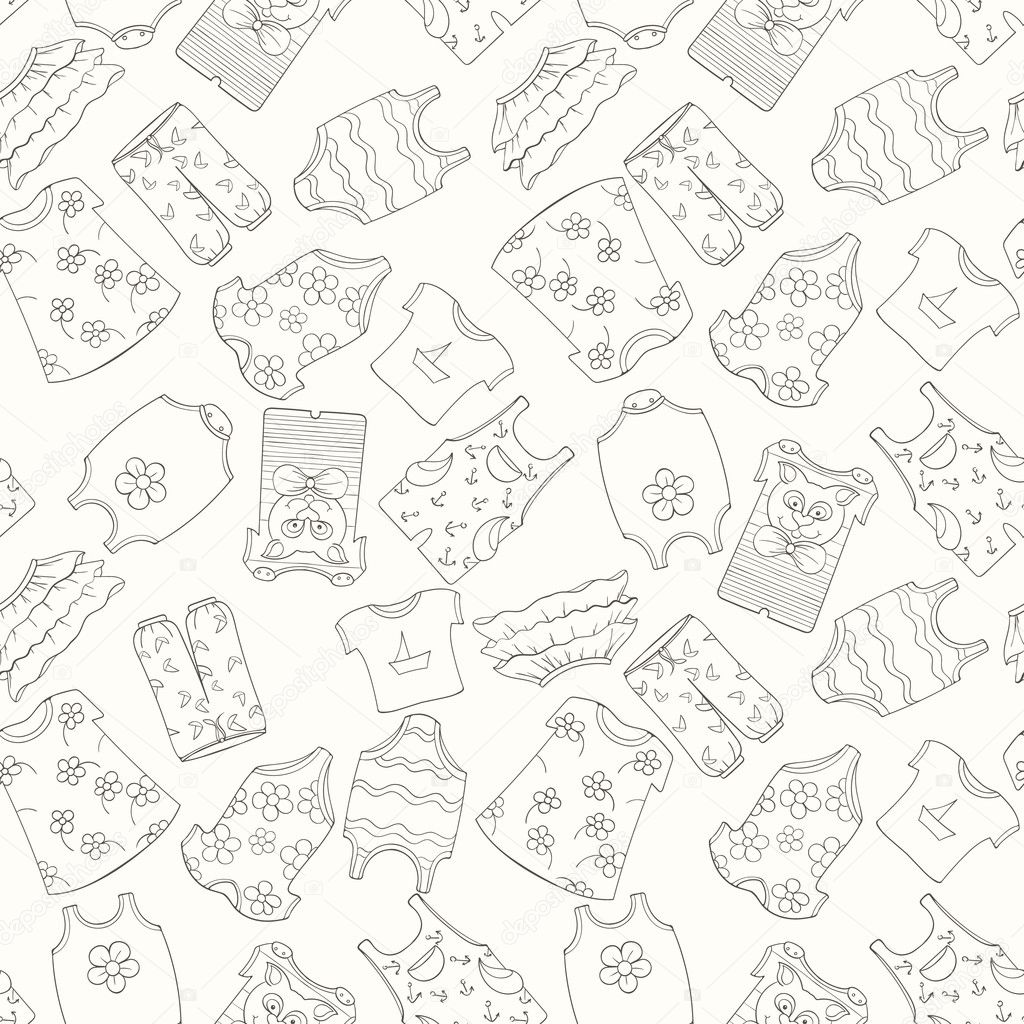 Hand-drawn seamless pattern of children cothes