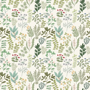 Çiçekler, otlar ve yaprakları seamless modeli