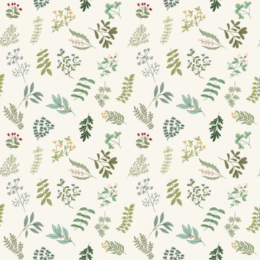 Çiçekler, otlar ve yaprakları seamless modeli