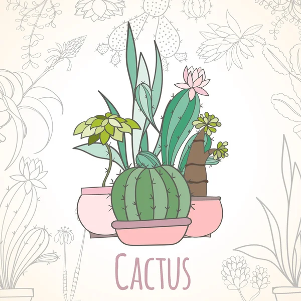 Tarjeta de invitación de cactus en macetas — Vector de stock