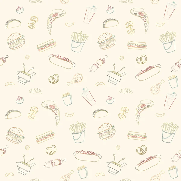 Hand-drawn vector seamless fast food pattern — Stock Vector