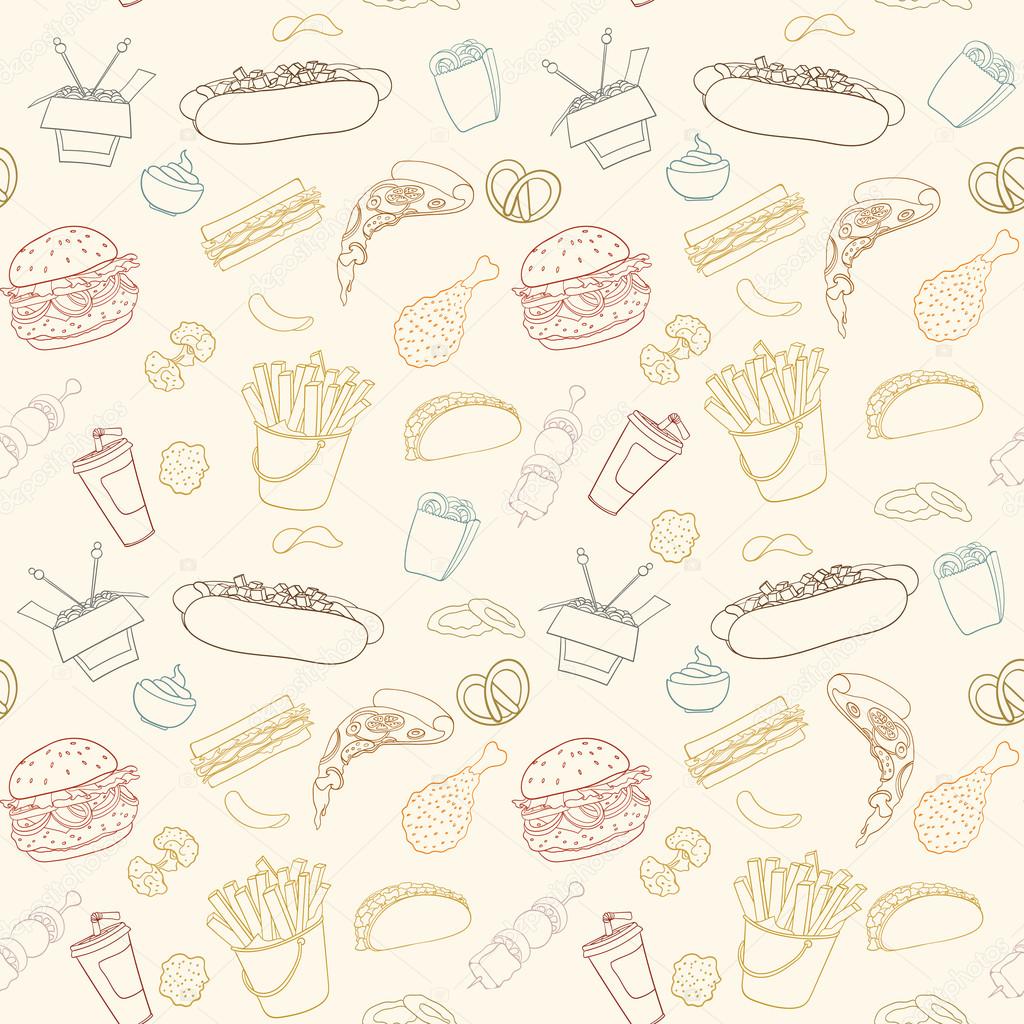 Hand-drawn vector seamless fast food pattern Stock Vector Image by  ©mespilia #128129988