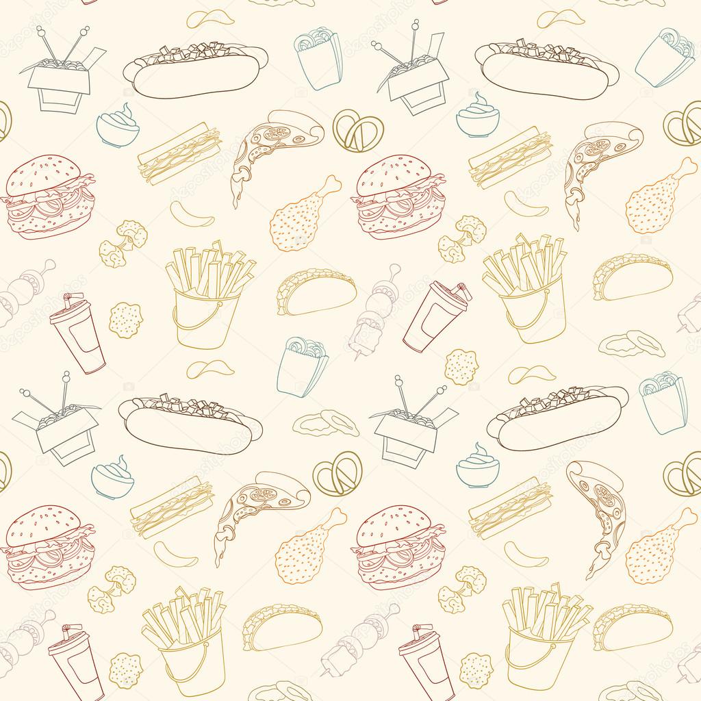 Hand-drawn vector seamless fast food pattern