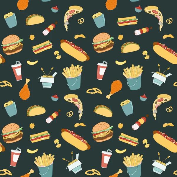 Dibujado a mano vector sin costura patrón de comida rápida — Archivo Imágenes Vectoriales