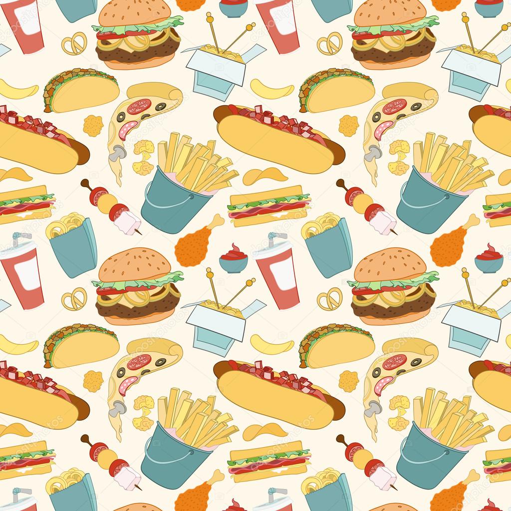 Hand-drawn vector seamless fast food pattern