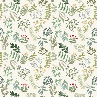 Çiçekler, otlar ve yaprakları seamless modeli