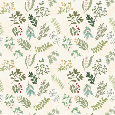 Çiçekler, otlar ve yaprakları seamless modeli