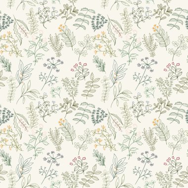 Çiçekler, otlar ve yaprakları seamless modeli