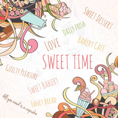 Tatlı öğeleri çizilmiş arka plan el