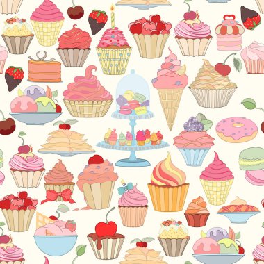 Çizilmiş vektör sorunsuz cupcake desen