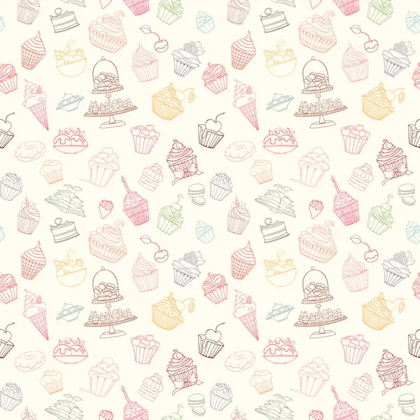 Dibujado a mano vector patrón cupcake sin costuras — Vector de stock