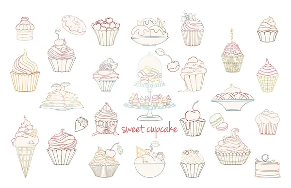 Hand drawn set of doodle style cupcakes — Stock Vector