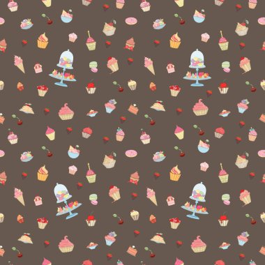 Çizilmiş vektör sorunsuz cupcake desen