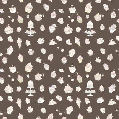 Çizilmiş vektör sorunsuz cupcake desen