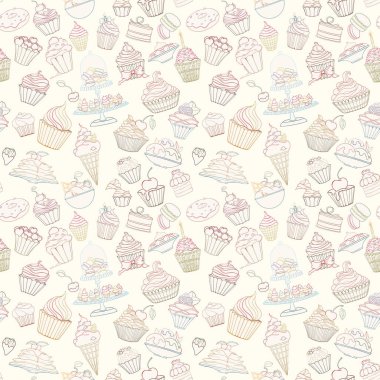 Çizilmiş vektör sorunsuz cupcake desen