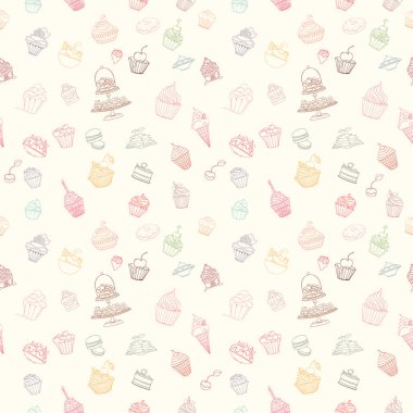 Çizilmiş vektör sorunsuz cupcake desen