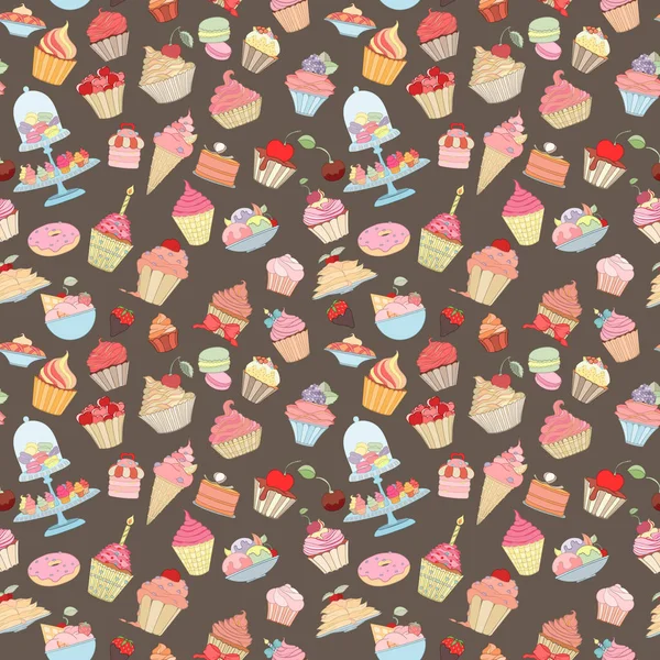 Hand-drawn vector seamless cupcake pattern — Stock Vector