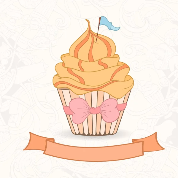 Fondo dibujado a mano de cupcakes estilo doodle — Archivo Imágenes Vectoriales