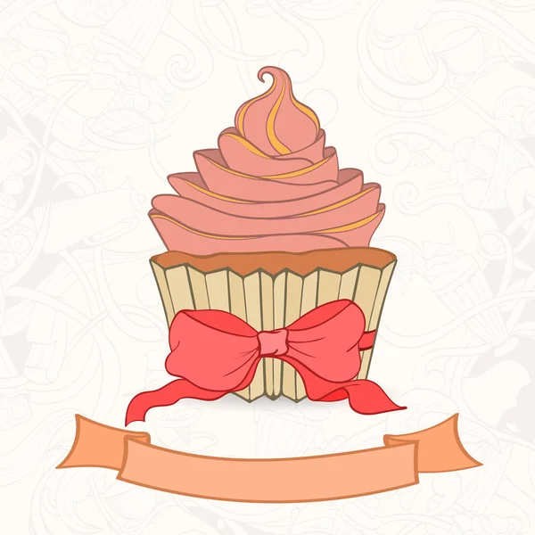 Sfondo disegnato a mano di cupcake in stile doodle — Vettoriale Stock