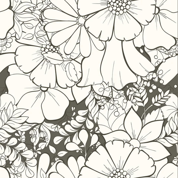 Monochromes nahtloses Blumenmuster — Stockvektor