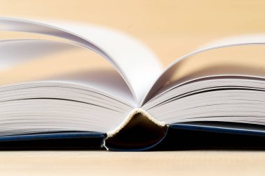 Tahta masanın üzerinde açık bir kitap.