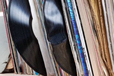 Vinil kayıtları toplama tarama. Müzik arka plan. Kopya alanı.