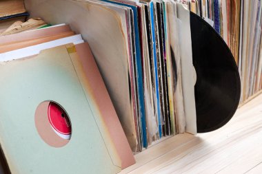 Vinil kayıtları toplama tarama. Müzik arka plan. Kopya alanı.