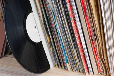 Vinil kayıtları toplama tarama. Müzik arka plan. Kopya alanı.