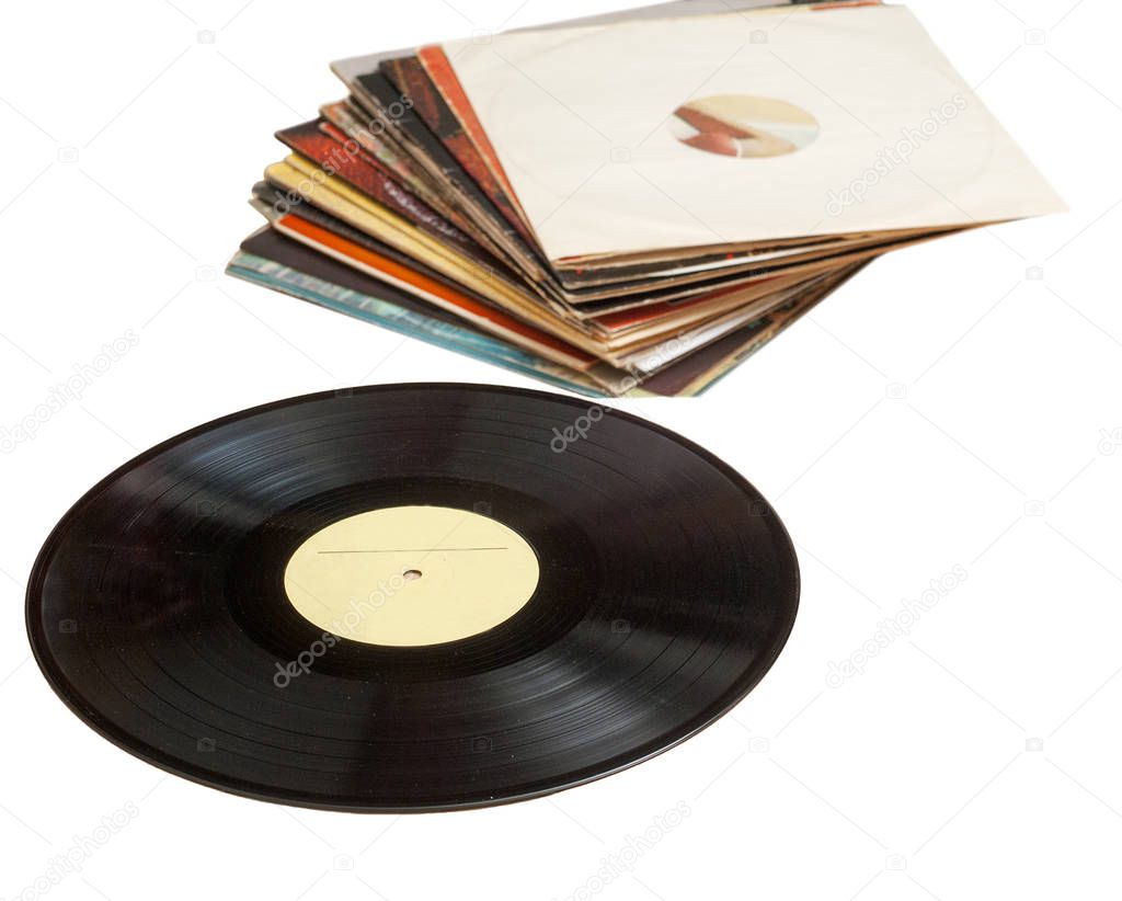 Vinyl record with copy space in front of collection isolated