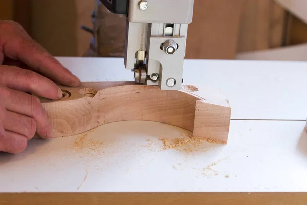 Carpenter tools on wooden table with sawdust. Circular Saw. — Stock Photo, Image