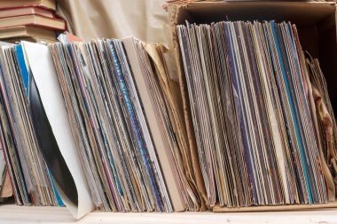 Vinil kayıtları toplama tarama. Müzik arka plan. Kopya alanı.