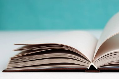 Açık kitap masada. Okula dönüş. Kopya alanı