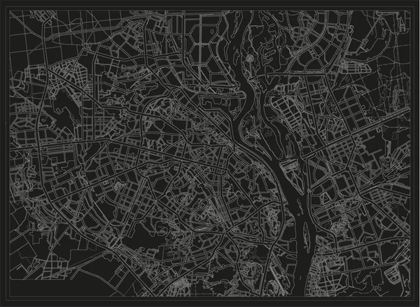 Black and white drawing of a map of the city of Kiev — Stock Vector