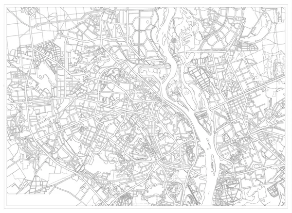 Zwart-wit tekening van een kaart van de stad van Kiev — Stockvector