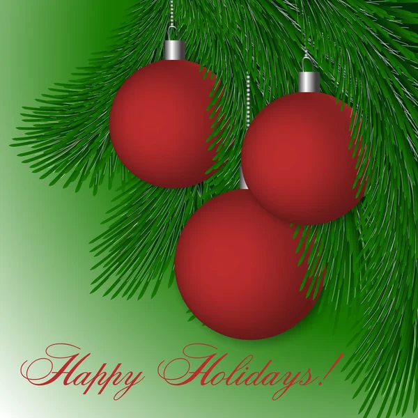 Tarjeta de Navidad, árbol de Navidad decorado con bolas rojas — Vector de stock