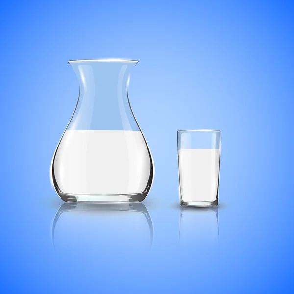 A pitcher and glass of milk on a blue background — Stock Vector