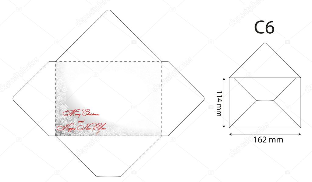 standard envelope template.Christmas card, greeting Christmas