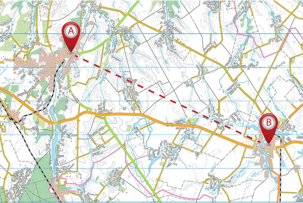 Carte topographique avec étiquettes, emplacement des étiquettes sur la carte — Image vectorielle