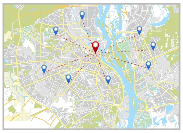 Karte mit Tags, Etiketten Standort auf der Karte. Stadtplan — Stockvektor