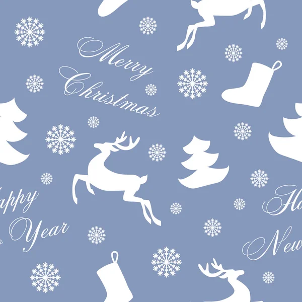 Fondo de Navidad sin costuras azul - renos, copos de nieve, Chris — Vector de stock