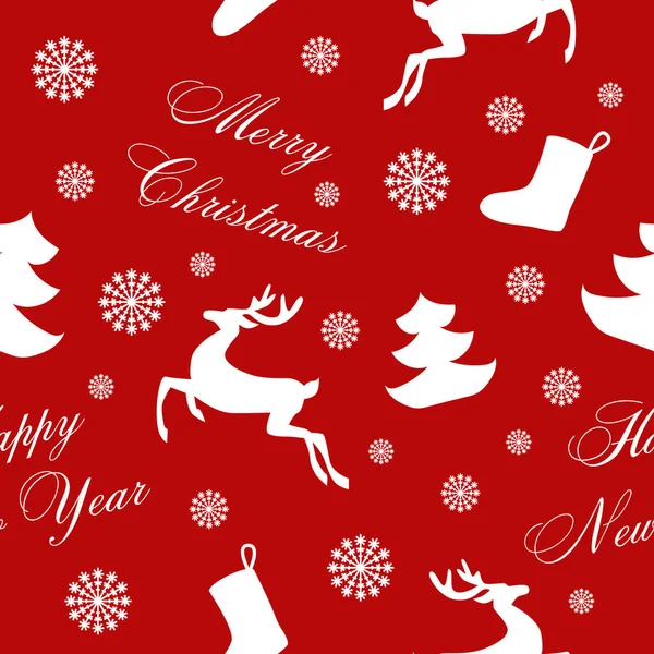 Fondo de Navidad sin costuras rojo - renos, copos de nieve, Cristo — Vector de stock