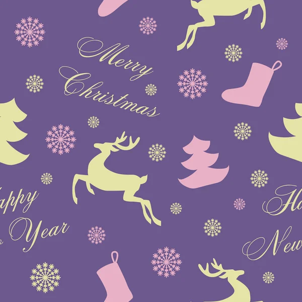 Fondo de Navidad sin costura púrpura - renos, copos de nieve, Ch — Vector de stock